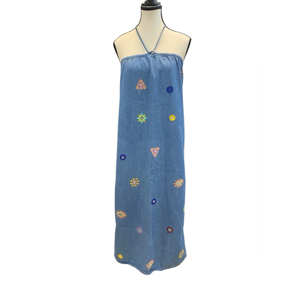 Zara Limited | 100% Cotton Denim 2 in 1 Halter Dress or Maxi Skirt Size L